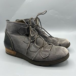 Sorel Major Lace Botki Damskie Boot Grey Leather Canvas Women's 9
